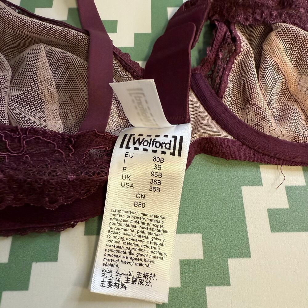Wolford Lace Bra Deep Plum Purple Underwire Size 36B NWT $248 MSRP - Picture 4 of 7